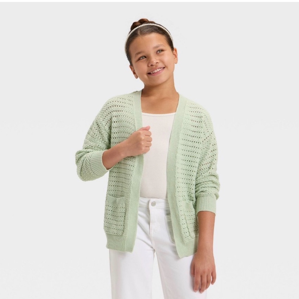 Cat & Jack Light Green Knit Cardigan Size S (6/7)